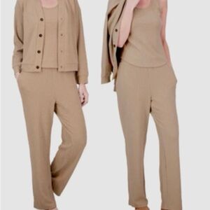 Women's Beige Knit Cardigan 3 Piece Set